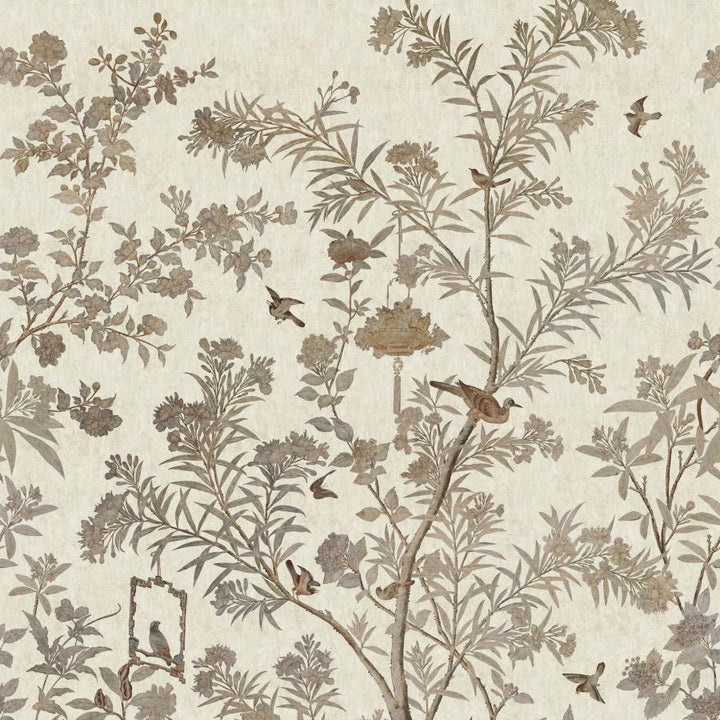 Moor Park (Wp) # 02 Oyster by 1838 Wallcoverings Designer Wallpaper V&A Decorative Papers Iii STRAIGHT PASTE THE WALL UNITED KINGDOM V-118" H-82" 20.5"X13.7YD - Swanky Fabrics -