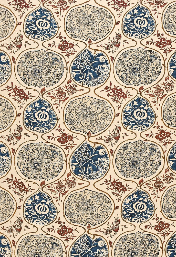 Katsugi Indigo & Cinnabar 2620931 by Schumacher Designer Fabric Exuberant-Prints 55% Linen, 45% Cotton - Horizontal: 27 and Vertical: 25 54 - Swanky Fabrics -