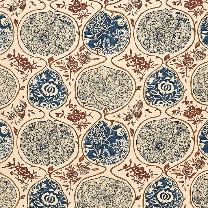 Katsugi Indigo & Cinnabar 2620931 by Schumacher Designer Fabric DW-SPRING 2003 COLLECTION See Sample BELGIUM - </p><p>Repeat: Horizontal: 27" (69CM) and Vertical: 25" (64CM) 54" WIDE (137CM) - Swanky Fabrics -