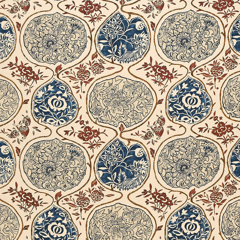 Katsugi Indigo & Cinnabar 2620931 by Schumacher Fabric Schumacher Fabric Katsugi Indigo & Cinnabar 2620931Fabric LINEN 55% BELGIUM </p><p>Repeat: H: HORZ. 27" (69CM) , V: VERT. 25" (64CM) 54 - Fabric Carolina -