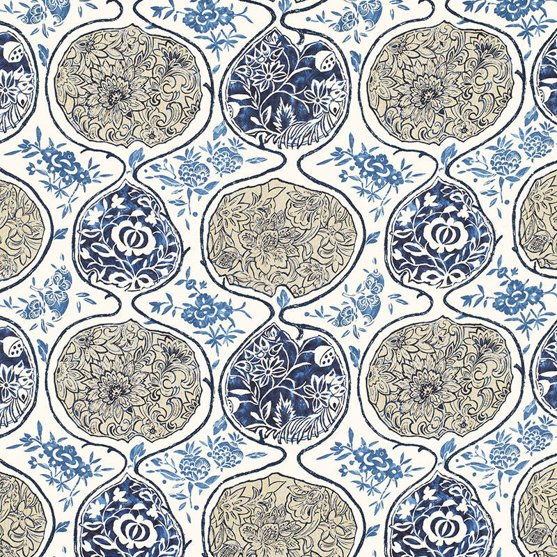 Katsugi Blues 2620933 by Schumacher Fabric Schumacher Fabric Katsugi Blues 2620933Fabric LINEN 55% BELGIUM </p><p>Repeat: H: HORZ. 27" (69CM) , V: VERT. 25" (64CM) 54 - Fabric Carolina -