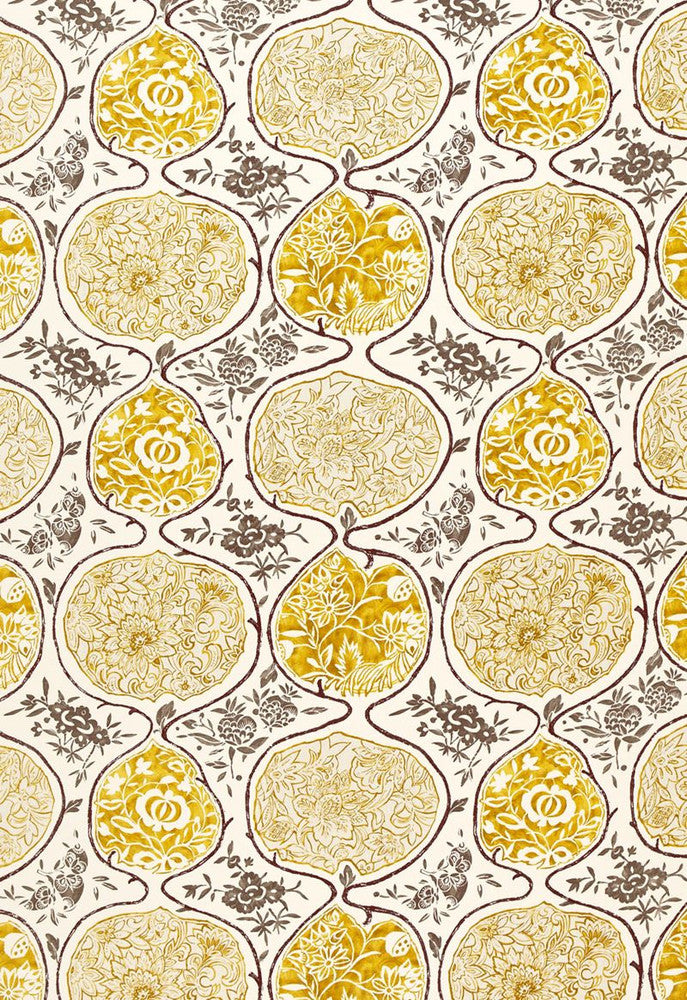 Katsugi Gold and Mushroom 2620934 by Schumacher Designer Fabric Exuberant-Prints 55% Linen, 45% Cotton - Horizontal: 27 and Vertical: 25 54 - Swanky Fabrics -