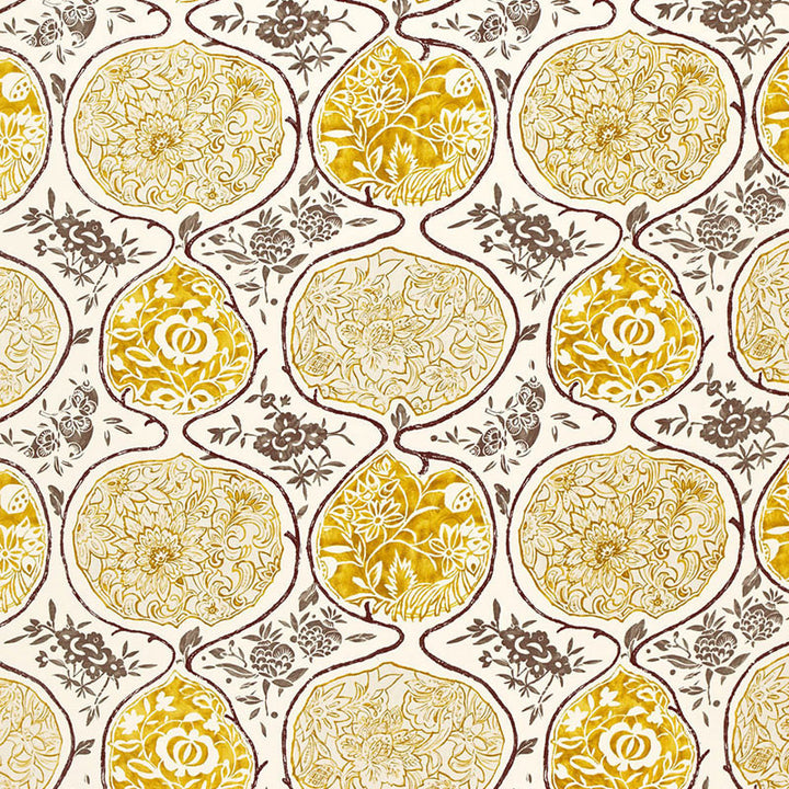 Katsugi Gold And Mushroom 2620934 by Schumacher Designer Fabric DW-SPRING 2003 COLLECTION See Sample BELGIUM - </p><p>Repeat: Horizontal: 27" (69CM) and Vertical: 25" (64CM) 54" WIDE (137CM) - Swanky Fabrics -