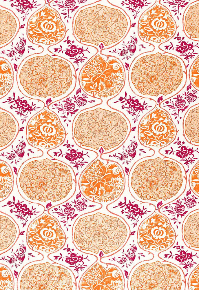 Katsugi Tangerine & Berry 2620936 by Schumacher Designer Fabric Exuberant-Prints 55% Linen, 45% Cotton - Horizontal: 27 and Vertical: 25 54 - Swanky Fabrics -