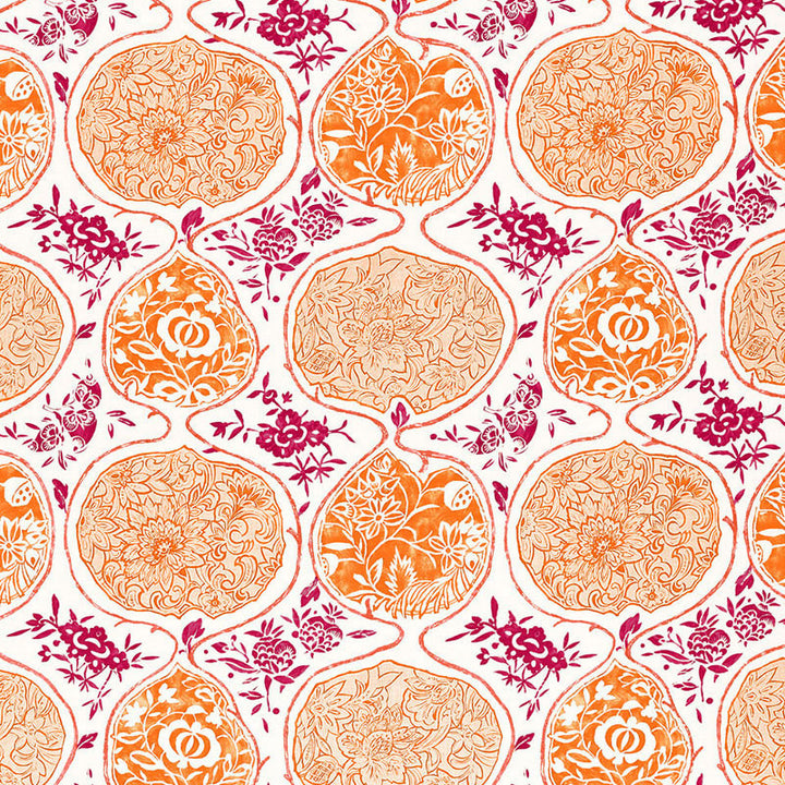 Katsugi Tangerine & Berry 2620936 by Schumacher Designer Fabric PRINT HAPPY LINEN 55% COTTON 45% BELGIUM </p><p>Repeat: Horizontal: 27" (69CM) and Vertical: 25" (64CM) 54 - Swanky Fabrics -