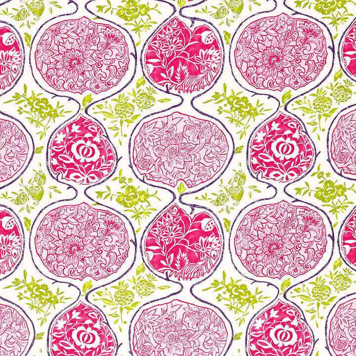 Katsugi Fuchsia & Chartreuse 2620937 by Schumacher Designer Fabric PRINT HAPPY See Sample BELGIUM - </p><p>Repeat: Horizontal: 27" (69CM) and Vertical: 25" (64CM) 54" WIDE (137CM) - Swanky Fabrics -