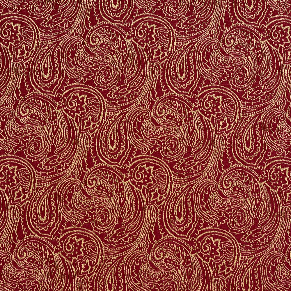 2634 Crimson/Paisley by Charlotte Designer Fabric Uptown Jacquards VI 100% Woven Polyester Asia Exceeds 70,000 Wyzenbeek Rubs (Heavy Duty) Horizontal: 6.75 " x Vertical: 7.5" 54 Inches - Swanky Fabrics -