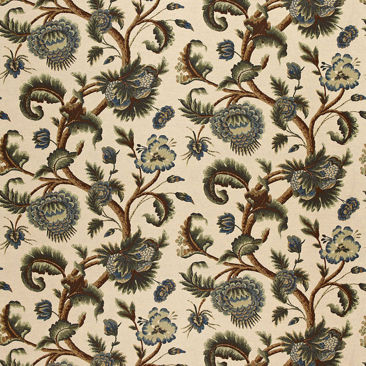 Jacobean Printed Crewel Multi Blues Wood Tones 2639314 by Schumacher Designer Fabric J.H. THORP See Sample UNITED STATES OF AMERICA TO BE DETERMINED </p><p>Repeat: Horizontal: 28" (71CM) and Vertical: 25 1/4" (64CM) 56" WIDE (142CM) - Swanky Fabrics -