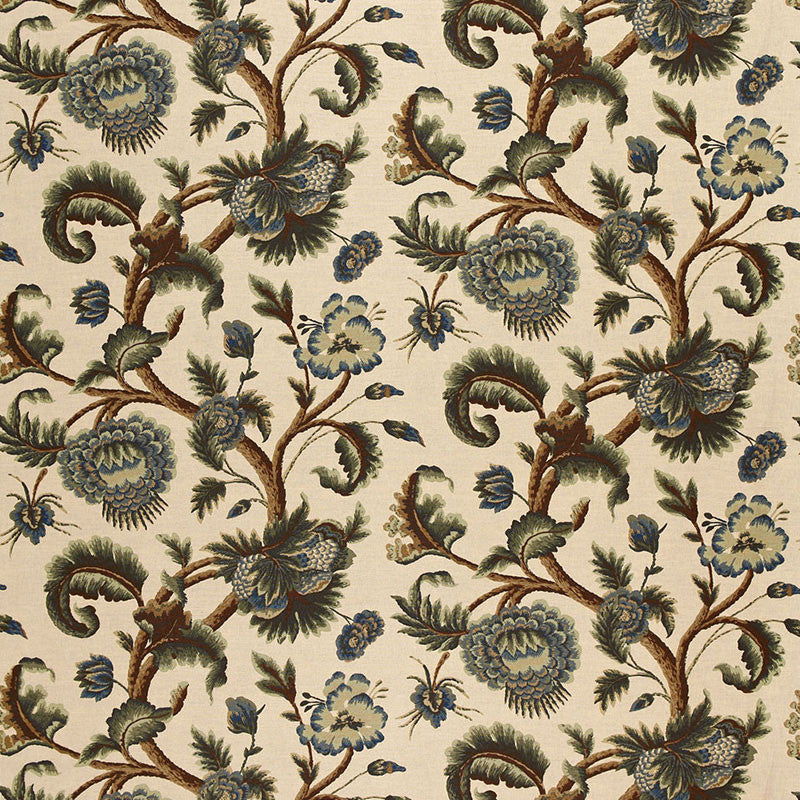 Jacobean Printed Crewel Multi Blues Wood Tones 2639314 by Schumacher Designer Fabric J.H. THORP LINEN 54% COTTON 46% UNITED STATES OF AMERICA WYZENBEEK 25,000 </p><p>Repeat: Horizontal: 28" (71CM) and Vertical: 25 1/4" (64CM) 56 - Swanky Fabrics -