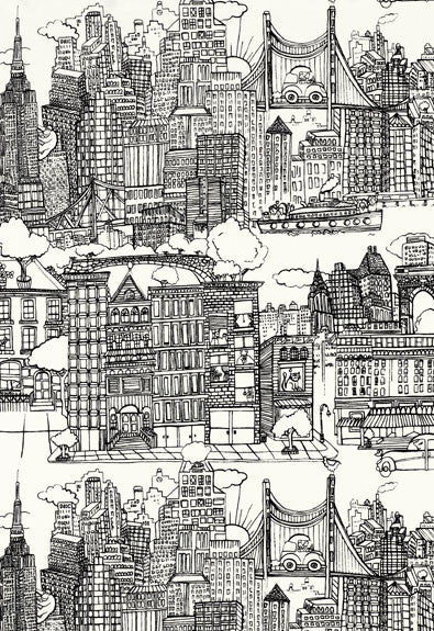 New York New York Black and White 2643410 by Schumacher Designer Fabric Exuberant-Prints 100% Cotton - Horizontal: 27 and Vertical: 25 54 - Swanky Fabrics -