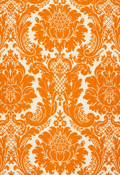 Harmon Manor II Tangerine 2643541 by Schumacher Designer Fabric Classic-Prints 55% Linen, 45% Cotton - Horizontal: 27 and Vertical: 32.25 53.5 - Swanky Fabrics -
