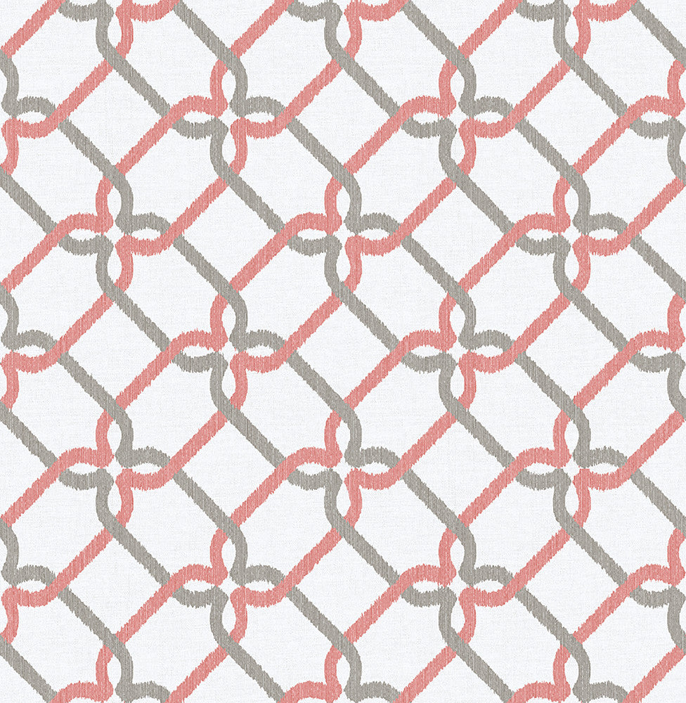 Palladian Coral Ogee Wallpaper by A-Street Prints Designer Mirabelle Covers about 56.4 square feet 20.5-in by 33-ft long roll Unpasted 5.3 - Swanky Fabrics -