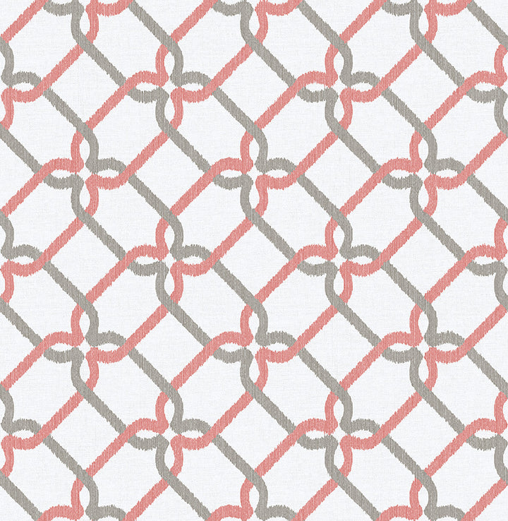 Palladian Coral Ogee Wallpaper by A-Street Prints Designer Mirabelle Covers about 56.4 square feet 20.5-in by 33-ft long roll Unpasted 5.3 - Swanky Fabrics -