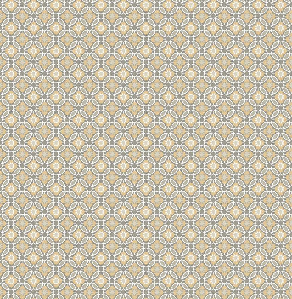 Audra Mustard Floral Wallpaper by Brewster Designer For Your Bath III Covers about 56.4 square feet 20.5-in by 33-ft long roll Unpasted 1.61 - Swanky Fabrics -