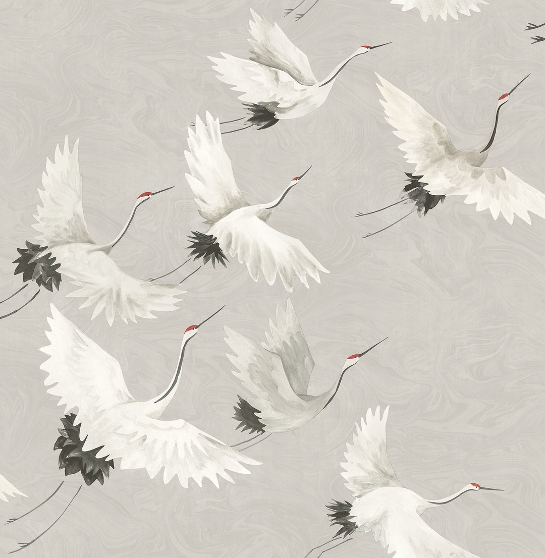 Windsong Grey Crane Wallpaper by A-Street Prints Designer