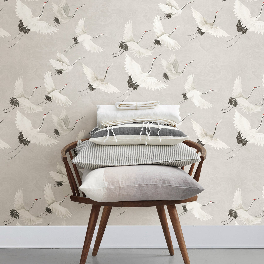Windsong Grey Crane Wallpaper by A-Street Prints Designer