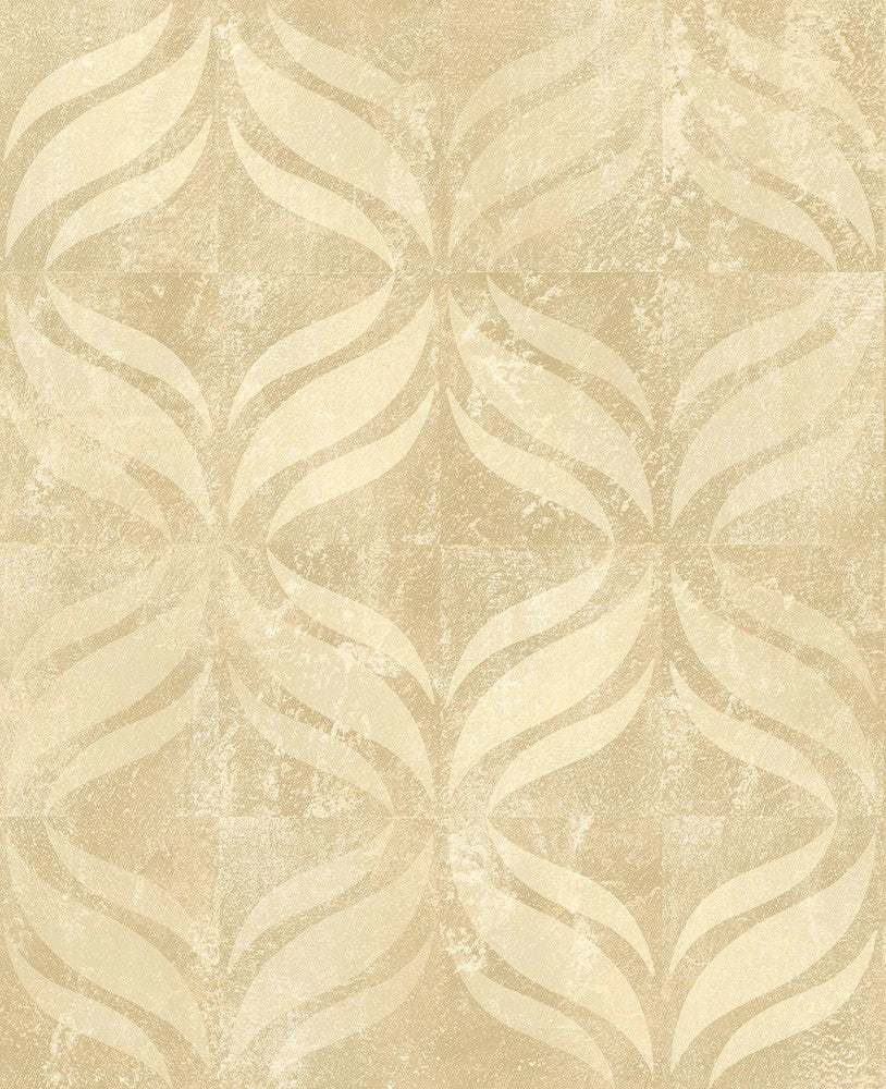 Beallara Gold Ogee Wallpaper by Brewster Designer Kitchen & Bath Essentials Covers about 56.4 square feet 20.5-in by 33-ft long roll Unpasted 12.6 - Swanky Fabrics -