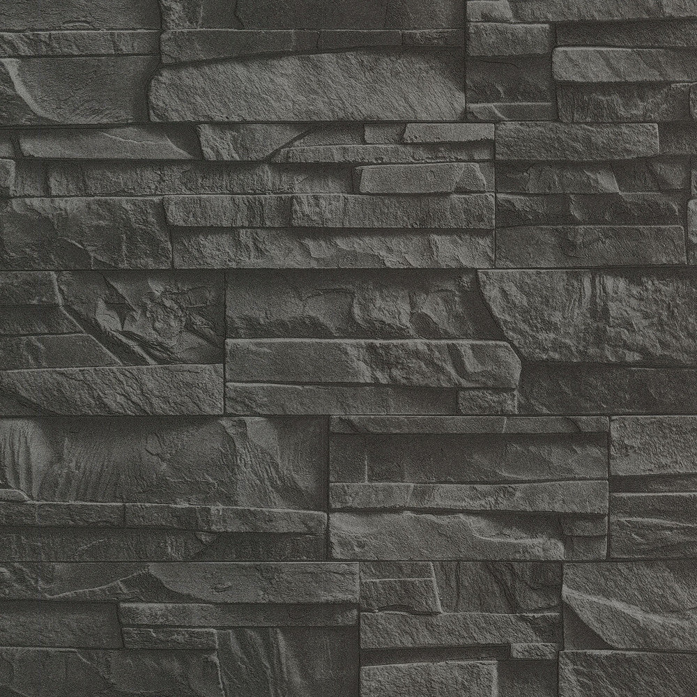 Collegiate Charcoal Stacked Slate Wallpaper by Advantage Designer Stones & Woods Covers about 56.4 square feet 20.5-in by 33-ft long roll Unpasted 10.4 - Swanky Fabrics -