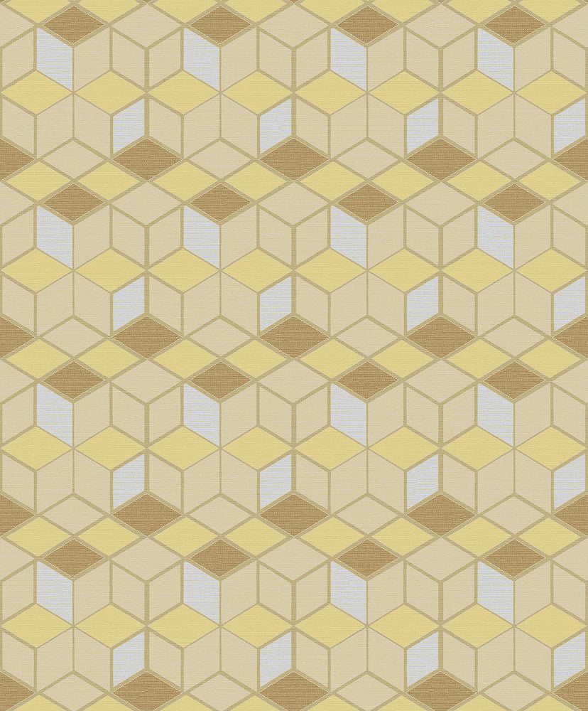 Joanne Mustard Blox Wallpaper by Advantage Designer Geo Covers about 57.8 square feet 21-in by 33-ft long roll Unpasted 25 - Swanky Fabrics -
