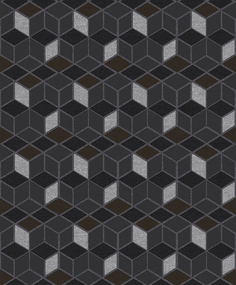 Joanne Charcoal Blox Wallpaper by Advantage Designer Geo Covers about 57.8 square feet 21-in by 33-ft long roll Unpasted 25 - Swanky Fabrics -