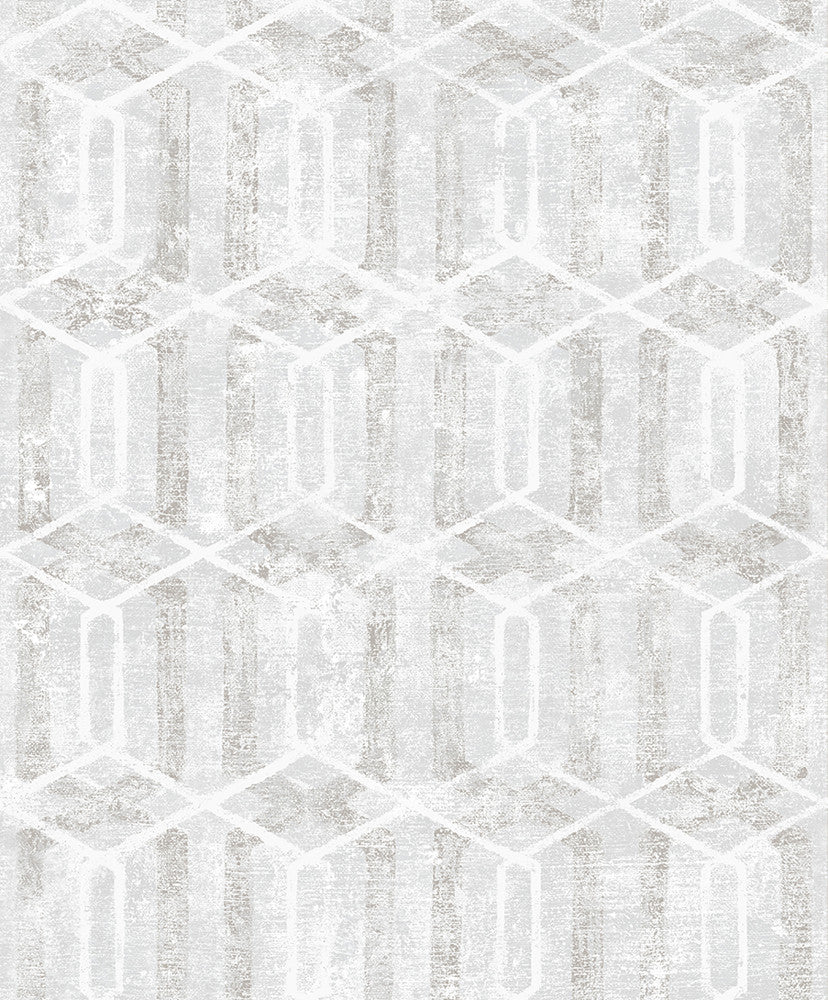 Stormi Light Grey Geometric Wallpaper by Advantage Designer Geo Covers about 57.8 square feet 21-in by 33-ft long roll Unpasted 12.5 - Swanky Fabrics -