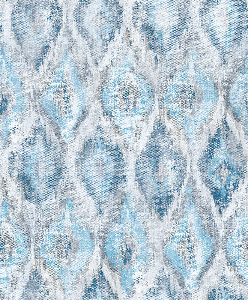 Gilboa Blue Ikat Wallpaper by Advantage Designer Geo Covers about 57.8 square feet 21-in by 33-ft long roll Unpasted 25 - Swanky Fabrics -