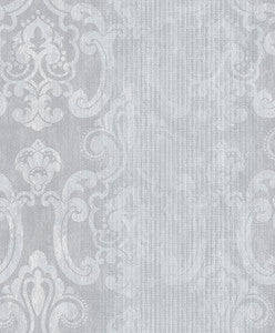 Ariana Silver Striped Damask Wallpaper by Advantage Designer