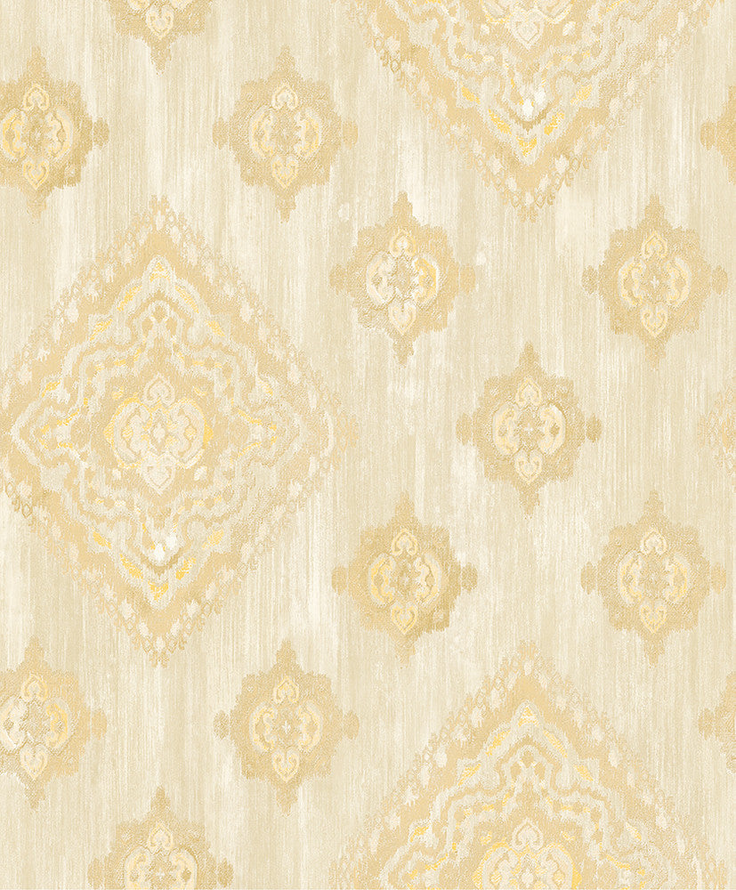 Leana Gold Medallion Wallpaper by Advantage Designer Traditional Covers about 57.8 square feet 21-in by 33-ft long roll Unpasted 25 - Swanky Fabrics -