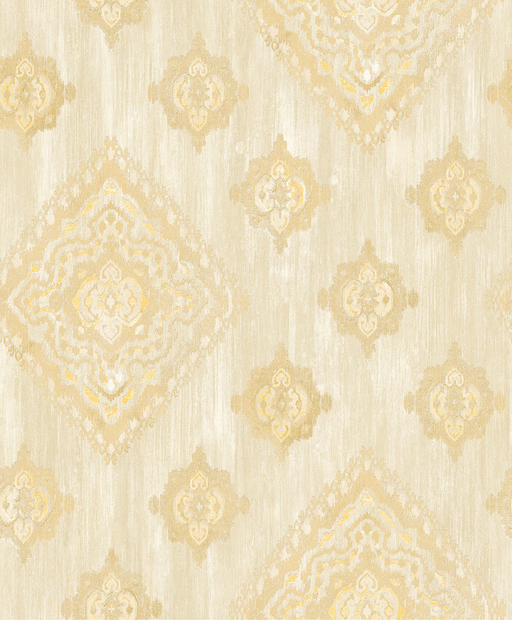 Leana Gold Medallion Wallpaper by Advantage Designer Traditional Covers about 57.8 square feet 21-in by 33-ft long roll Unpasted 25 - Swanky Fabrics -
