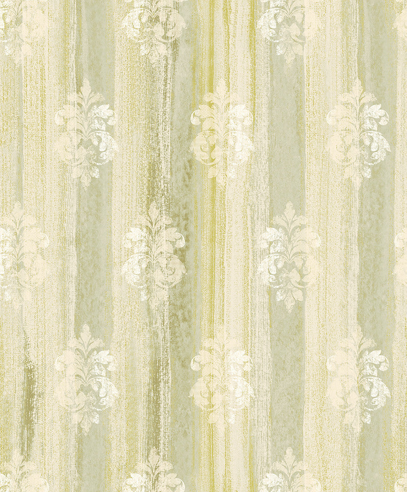 Alison Green Damask Motif Wallpaper by Advantage Designer Traditional Covers about 57.8 square feet 21-in by 33-ft long roll Unpasted 25 - Swanky Fabrics -