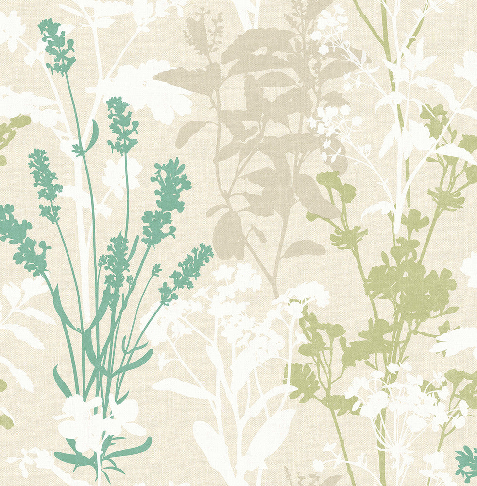 Santa Green Wild Flowers Wallpaper by Advantage Designer Nature Covers about 56.4 square feet 20.5-in by 33-ft long roll Unpasted 10.4 - Swanky Fabrics -