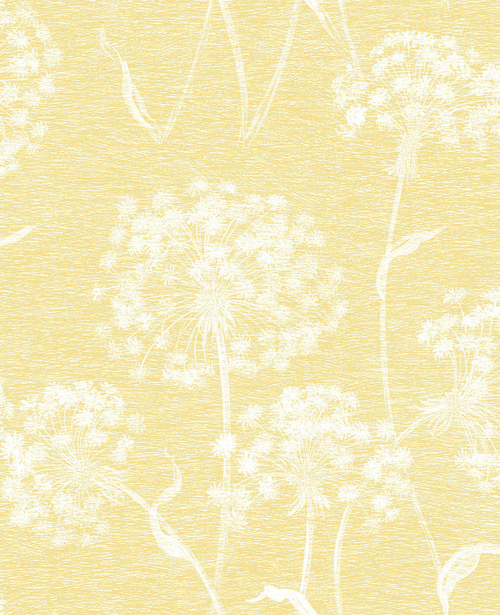 Carolyn Yellow Dandelion Wallpaper by Advantage Designer Nature Covers about 56.4 square feet 20.5-in by 33-ft long roll Unpasted 12.6 - Swanky Fabrics -