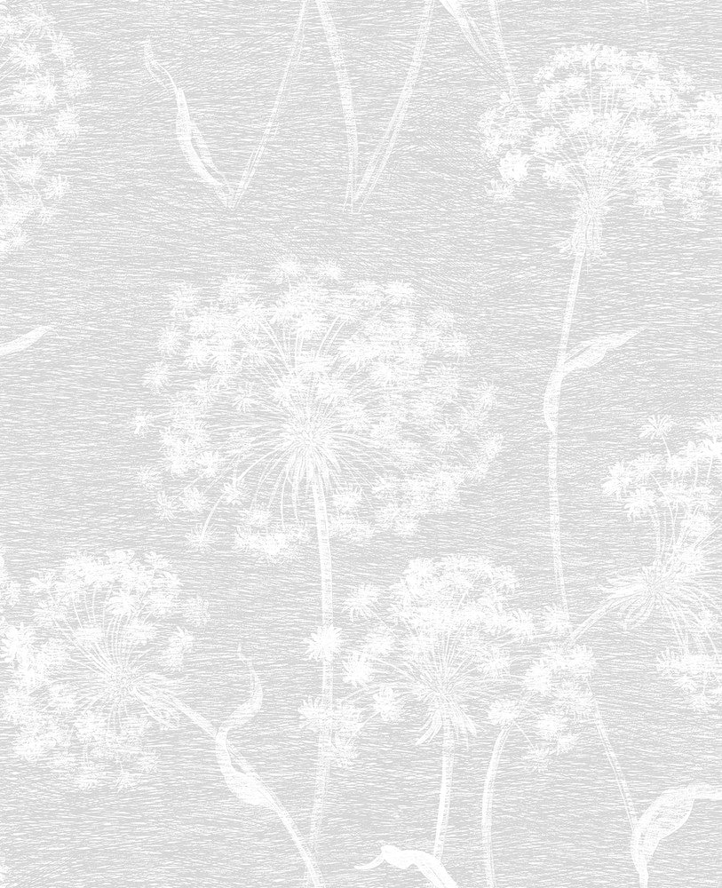 Carolyn Light Grey Dandelion Wallpaper by Advantage Designer Nature Covers about 56.4 square feet 20.5-in by 33-ft long roll Unpasted 12.6 - Swanky Fabrics -