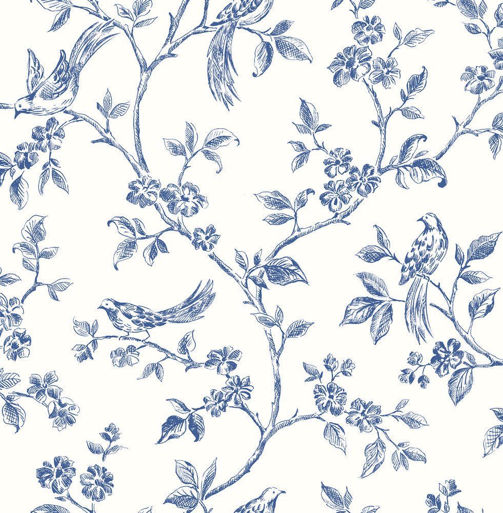 Ray Navy Bird Trail Wallpaper by Advantage Designer Kitchen Covers about 56.4 square feet 20.5-in by 33-ft long roll Unpasted 10.4 - Swanky Fabrics -