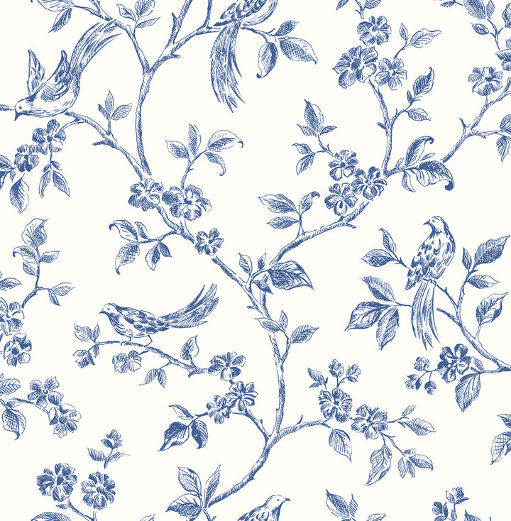Ray Navy Bird Trail Wallpaper by Advantage Designer Kitchen Covers about 56.4 square feet 20.5-in by 33-ft long roll Unpasted 10.4 - Swanky Fabrics -