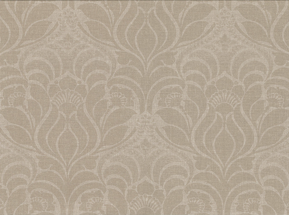 Sandor Light Brown Damask Wallpaper by Warner Designer Cortina IV Covers about 60.8 square feet 27-in by 27-ft long roll Unpasted 18 - Swanky Fabrics -