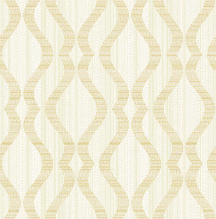 Yves Champagne Ogee Wallpaper by Advantage Designer Metallic Covers about 56.4 square feet 20.5-in by 33-ft long roll Unpasted 10.4 - Swanky Fabrics -
