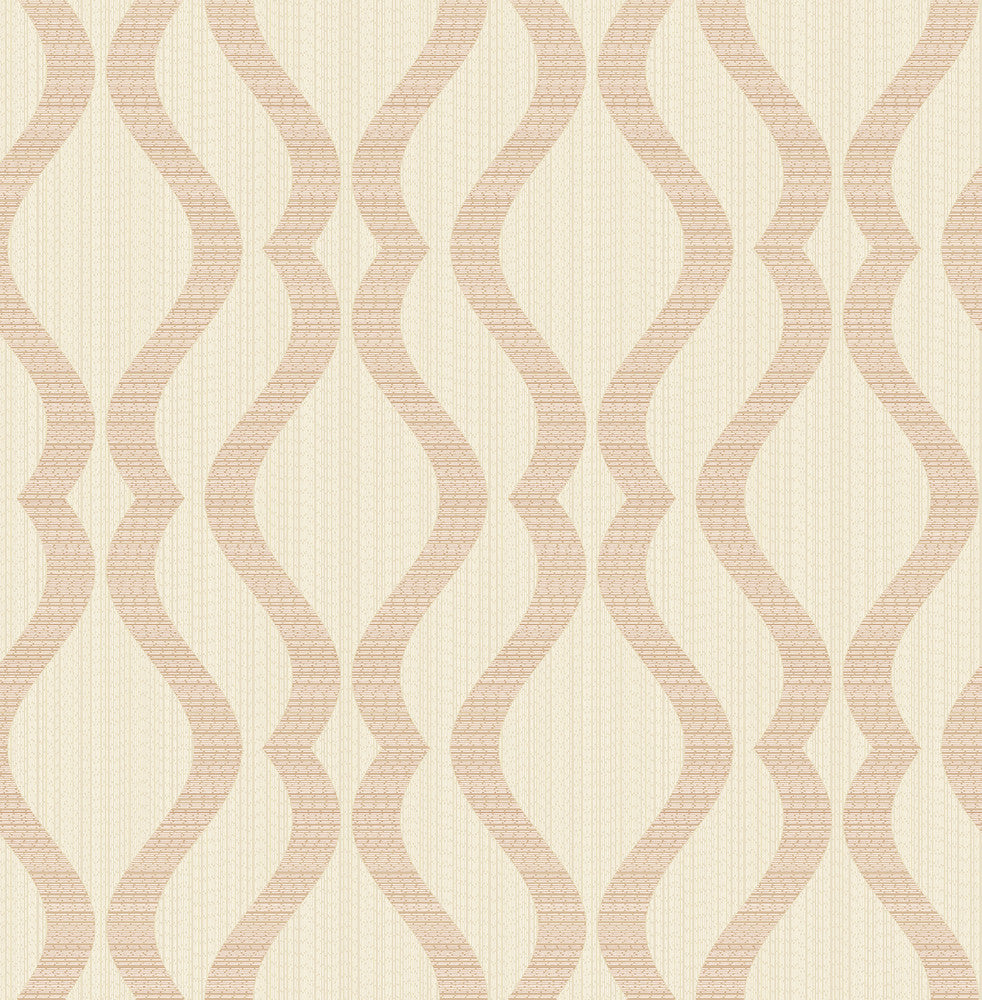 Yves Rose Gold Ogee Wallpaper by Advantage Designer Metallic Covers about 56.4 square feet 20.5-in by 33-ft long roll Unpasted 10.4 - Swanky Fabrics -