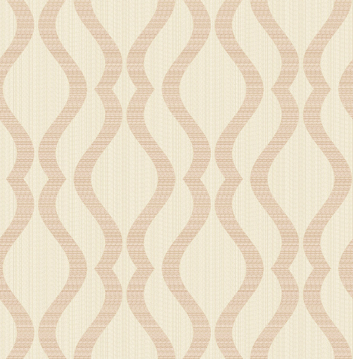 Yves Rose Gold Ogee Wallpaper by Advantage Designer Metallic Covers about 56.4 square feet 20.5-in by 33-ft long roll Unpasted 10.4 - Swanky Fabrics -