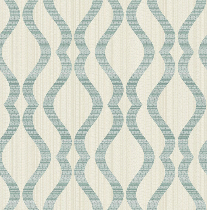 Yves Teal Ogee Wallpaper by Advantage Designer Metallic Covers about 56.4 square feet 20.5-in by 33-ft long roll Unpasted 10.4 - Swanky Fabrics -