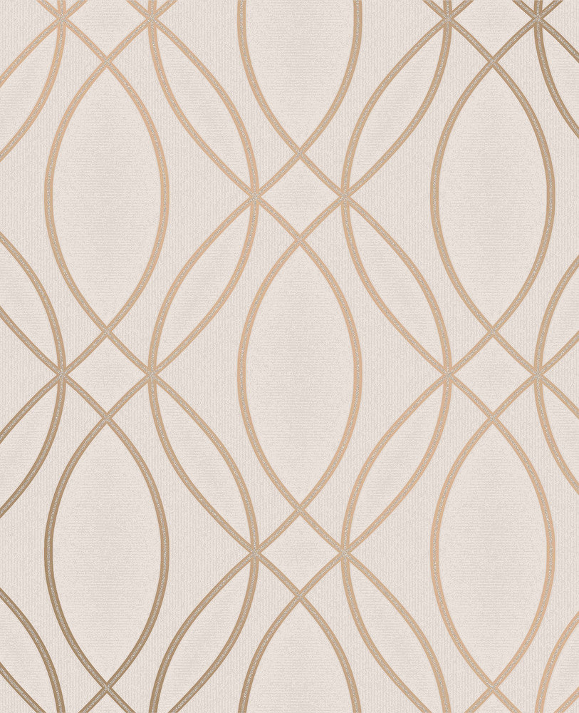 Lisandro Rose Gold Geometric Lattice Wallpaper by Advantage Designer Metallic Covers about 56.4 square feet 20.5-in by 33-ft long roll Unpasted 12.6 - Swanky Fabrics -