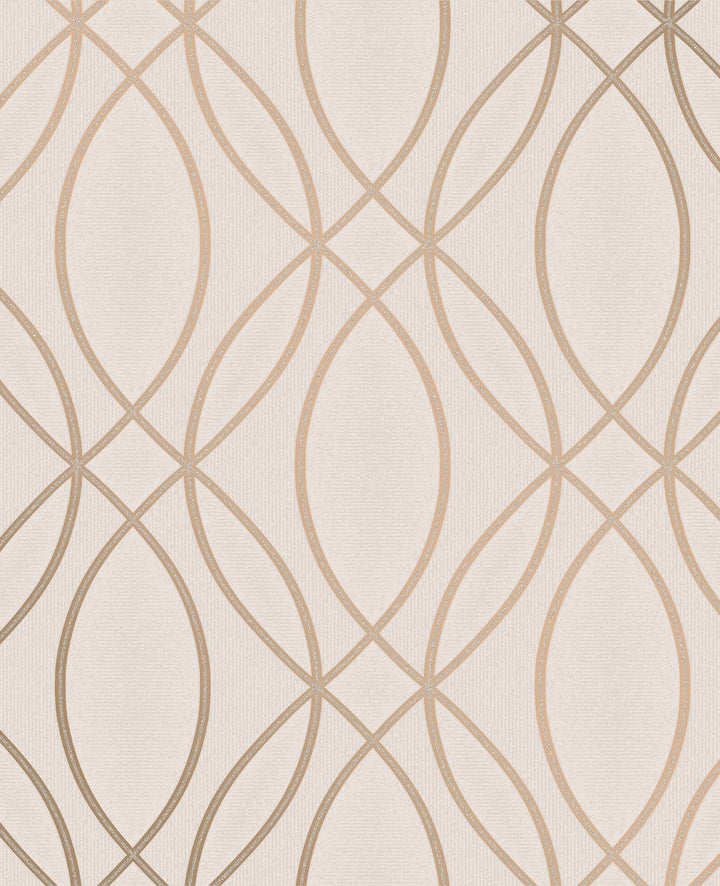 Lisandro Rose Gold Geometric Lattice Wallpaper by Advantage Designer Metallic Covers about 56.4 square feet 20.5-in by 33-ft long roll Unpasted 12.6 - Swanky Fabrics -