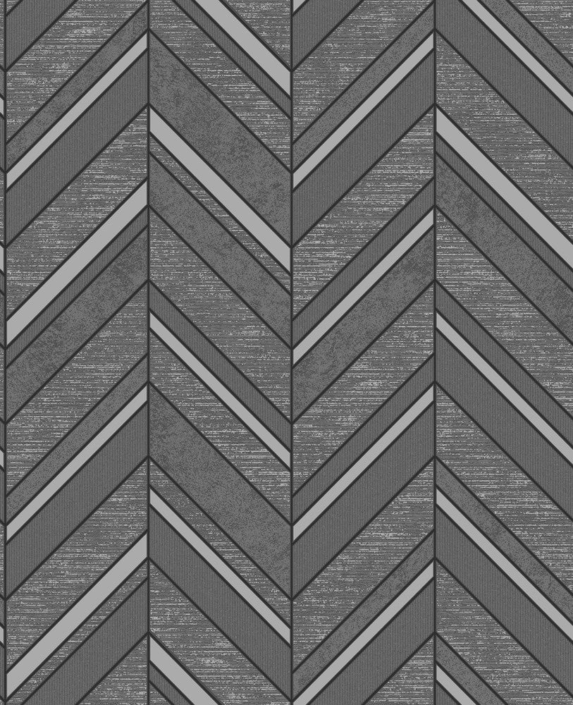 Punta Mita Charcoal Chevron Wallpaper by Advantage Designer Deluxe Covers about 56.4 square feet 20.5-in by 33-ft long roll Unpasted 25.2 - Swanky Fabrics -