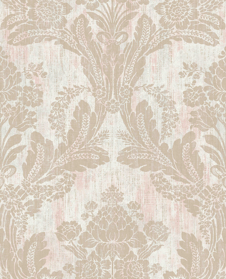 Zemi Light Pink Damask Wallpaper by Advantage Designer Deluxe Covers about 56.4 square feet 20.5-in by 33-ft long roll Unpasted 25.2 - Swanky Fabrics -