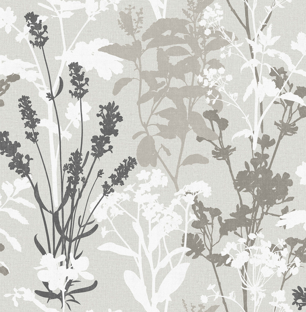 Desdemona Multicolor Floral Silhouettes Wallpaper by Advantage Designer Shades of Grey Covers about 56.4 square feet 20.5-in by 33-ft long roll Unpasted 10.4 - Swanky Fabrics -