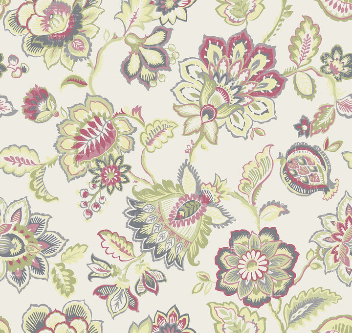 Corona Green Jacobean Wallpaper by A-Street Prints Designer Perennial Covers about 60.8 square feet 27-in by 27-ft long roll Unpasted 25.2 - Swanky Fabrics -