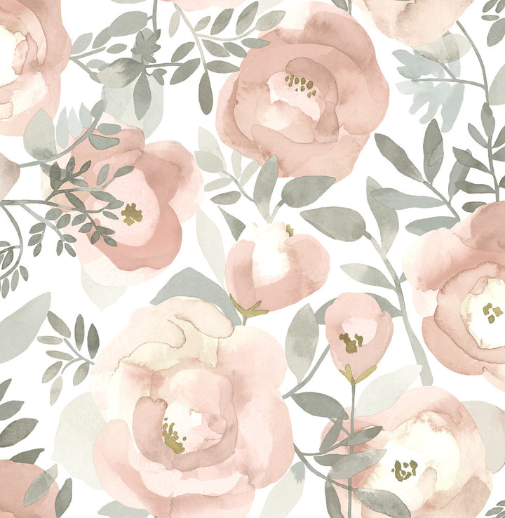 Orla Rose Floral Wallpaper by A-Street Prints Designer BlueBell Covers about 56.4 square feet 20.5-in by 33-ft long roll Unpasted 20.9 - Swanky Fabrics -