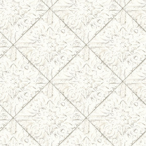 Brandi White Tin Tile Wallpaper by Brewster Designer