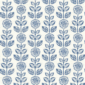 Dolly Navy Folk Floral Wallpaper by Brewster Designer