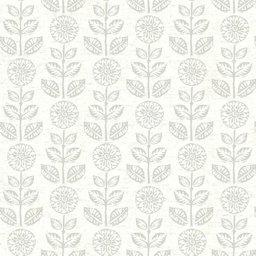 Dolly Taupe Folk Floral Wallpaper by Brewster Designer Fresh Start Kitchen & Bath Covers about 56.4 square feet 20.5-in by 33-ft long roll Prepasted 20.5 - Swanky Fabrics -